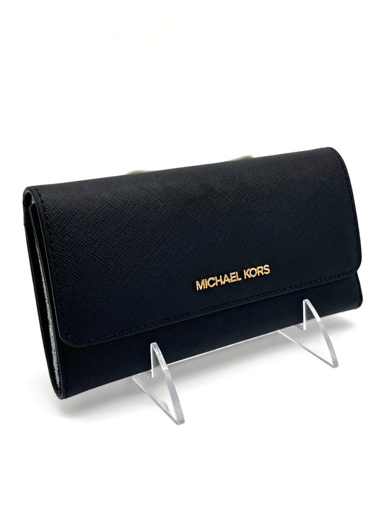 Michael Kors Handbags - Michael Kors Large Jet Set Travel Trifold Wallet - Black/Gold